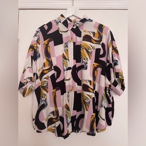 Monki oversized boxy shirt in multi-colored print (Size Small)